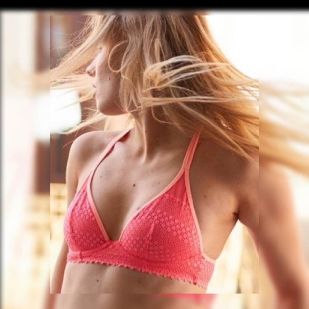 New • Aerie • Hot Coral Pink Keyhole Unlined Triangle Bra 32C